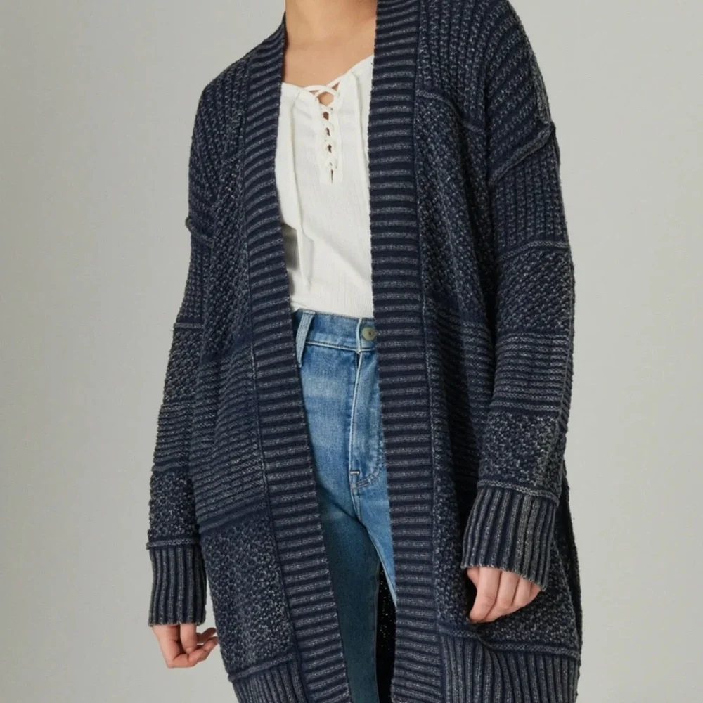 Lucky Brand Blue Oversized Knit Cardigan - Picture 1 of 16